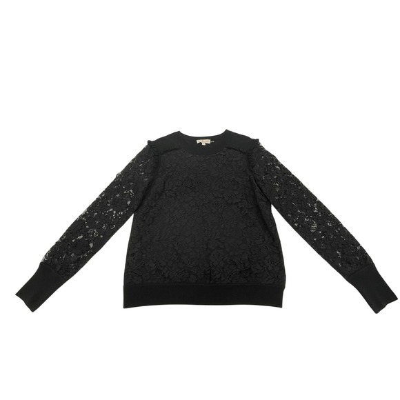 Tory Burch Sweaters - Tory Burch Women's Black Merino Wool Sweater Sz. M Floral Lace Sleeves & Overlay